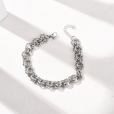Hammered 304 Stainless Steel Double Ring Link Chains Bracelets for Women BJEW-G780-06P-01-1