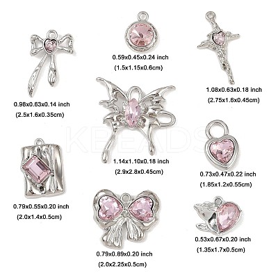 8Pcs 8 Styles Rack Plating Alloy Glass Pendants FIND-FP0002-94-1