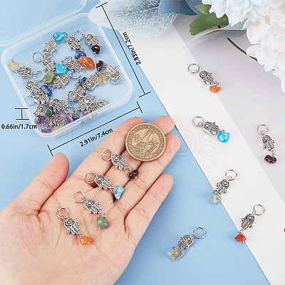 4 Sets 7 Styles Chakra Mixed Stone Chips Alloy Pendants FIND-CN0001-30-1