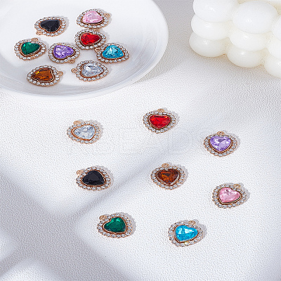 16Pcs 8 Colors Brass & Acrylic with Rhinestones Pendants FIND-LP0004-24-1
