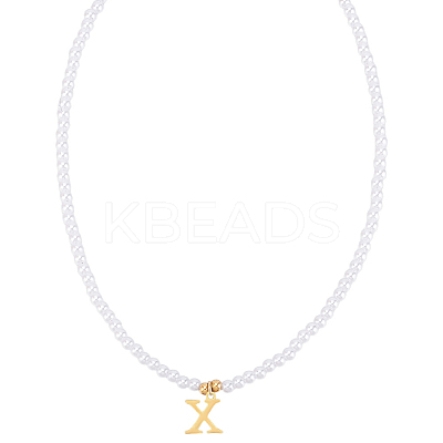 Imitation Pearl with Stainless Steel Pendants Necklaces NJEW-LP0001-51X-G-1