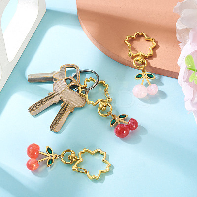 3Pcs Cherry Resin Rhinestone & Glitter Powder Pendants Decoration HJEW-TAC0092-1
