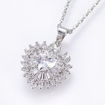 Brass Cubic Zirconia Pendant Necklaces NJEW-H486-03-1
