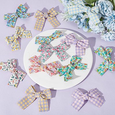 20Pcs 10 Colors Flower/Tartan Pattern Cloth Bowknot for Costume Ornaments FIND-GF0004-73-1