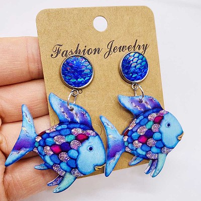 Alloy & Acrylic Dangle Stud Earrings FS-WG106F8-01-1