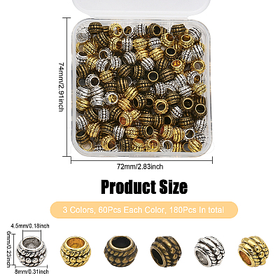 180Pcs 3 Colors Tibetan Style Zinc Alloy European Beads FIND-CA0006-27-1