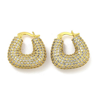 Rack Plating U-Shaped Brass Micro Pave Clear Cubic Zirconia Hoop Earrings for Women EJEW-G410-63G-1