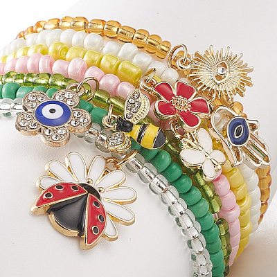 7Pcs 7 Style Glass Seed Beaded Stretch Bracelets Set BJEW-JB09001-1