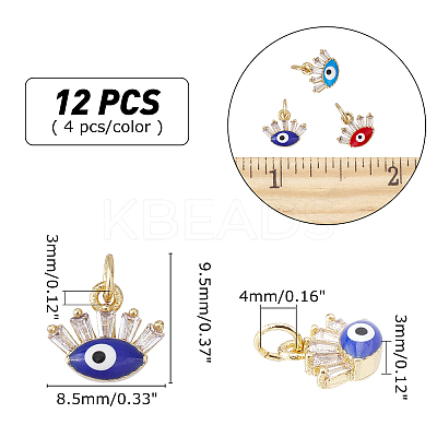 12Pcs 3 Colors Brass Micro Pave Cubic Zirconia Pendants ZIRC-AR0001-12-1