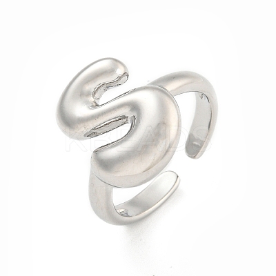Brass Letter Open Cuff Rings for Women RJEW-G313-01S-P-1