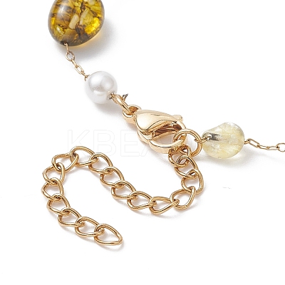 Natural Mixed Gemstone Nuggets & Glass Pearl Beaded Bracelet BJEW-JB09348-1
