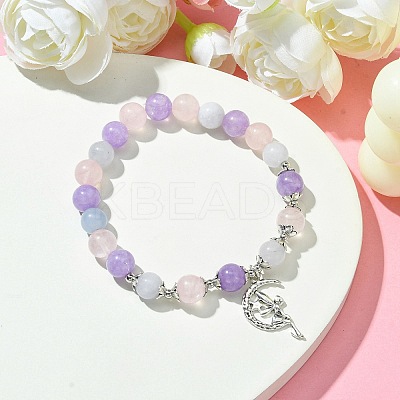 8mm Round Natural Aquamarine & Rose Quartz & Amethyst Beaded Stretch Bracelets BJEW-TA00502-1