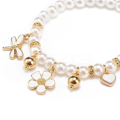 ABS Plastic Imitation Pearl Beaded Stretch Bracelet with Alloy Enamel Charms for Kids BJEW-JB08524-1