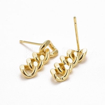 Brass Cuban Link Chain Shape Danlge Stud Earrings EJEW-C015-01G-1