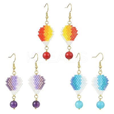 304 Stainless Steel with Glass Cylinder Seed Beads Hot Air Balloon Dangle Earrings EJEW-MZ00820-1
