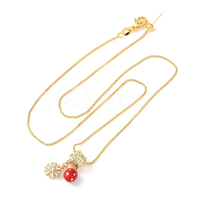 Brass Micro Pave Clear Cubic Zirconia with Enamel Red Pendant Necklaces NJEW-D348-04B-G-1