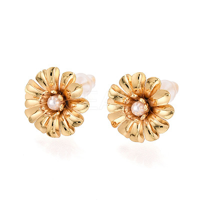 Brass ABS Imitation Pearl Stud Earrings EJEW-T048-03G-1