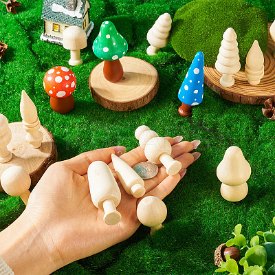 16Pcs 16 Styles Unfinished Wood Ornaments WOOD-TA0002-77-1