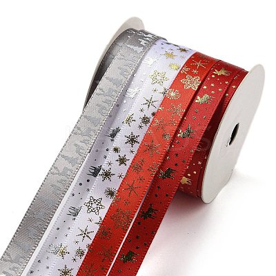 10M  5 Colors Hot Stamping Christmas Polyester Ribbons Set OCOR-Q026-02-1