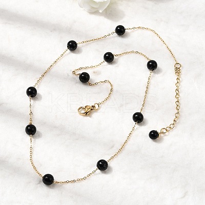 Stainless Steel & Imitation Pearl Round Link Chain Necklaces for Women WGE4439-05-1