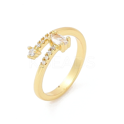 Oval Brass Micro Pave Clear Cubic Zirconia Open Cuff Rings for Women RJEW-G343-24G-1