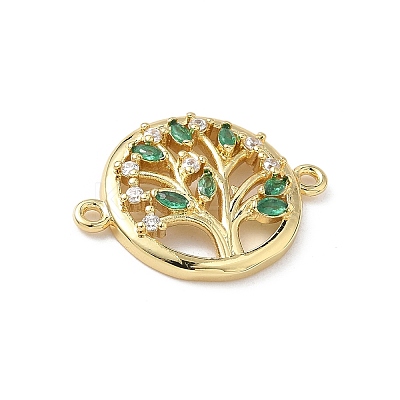 Brass Pave Clear and Green Cubic Zirconia Hollow Connector Charms KK-S337-05G-1