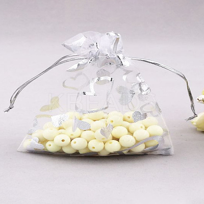20Pcs 2 Styles Heart Printed Organza Bags OP-LP0001-04-1
