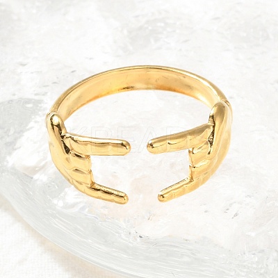 304 Stainless Steel Rock & Roll Hand Gesture Cuff Rings for Women Men LS-RJEW-B118-02G-1