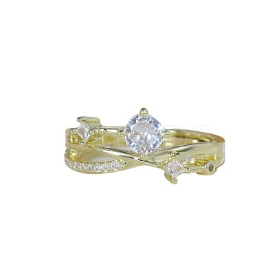 Retro Brass Micro Pave Clear Cubic Zirconia Finger Rings for Women FS-WG492FF-02-1
