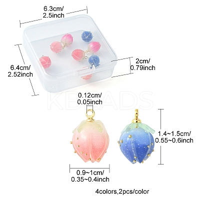 8Pcs 4 Colors Handmade Flower Bud Epoxy Resin Charms KY-FS0001-07-1