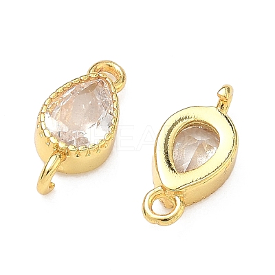 Brass Pave Cubic Zirconia Teardrop Connector Charms KK-P348-09G-03-1