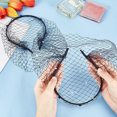 2Pcs 2 Styles Bridal Pearl Mesh Veil Cloth Hair Bands MRMJ-FG0001-16B-1