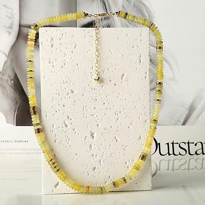 Natural Mustard Stone Disc Heishi Beaded Necklaces for Women IG0638-2-1