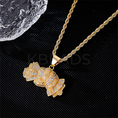 Brass Pave Clear Cubic Zirconia Dollar Pendant Necklaces for Men DC8712-1