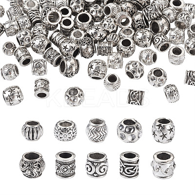 100Pcs 10 Style Tibetan Style Alloy European Beads FIND-CD0001-34-1
