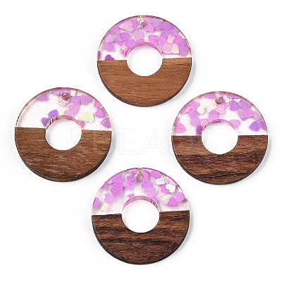 Transparent Resin & Walnut Wood Pendants RESI-N039-63A-1