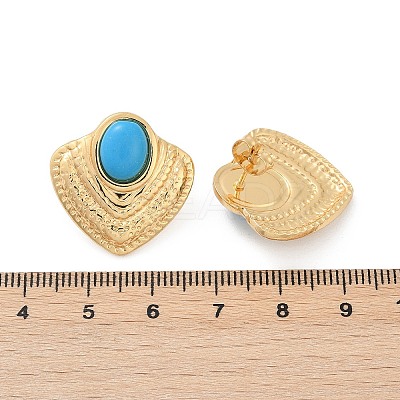 Fan 304 Stainless Steel Synthetic Turquoise Stud Earrings for Women EJEW-U046-17C-G-1