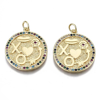 Brass Micro Pave Colorful Cubic Zirconia Pendants KK-S061-68G-NR-1