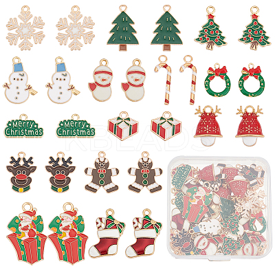 56Pcs 14 Style Christmas Style Alloy Enamel Pendants ENAM-SC0003-73-1