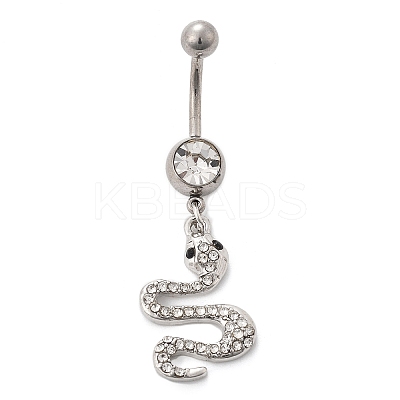 Alloy Rhinestone Snake Curved Barbell Belly Rings AJEW-R007-03P-01-1