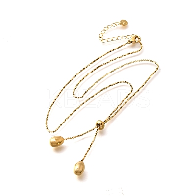 304 Stainless Steel Teardrop Pendant Lariat Necklaces for Women NJEW-U031-01G-1