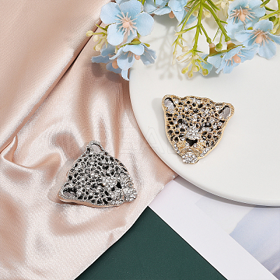 2Pcs 2 Colors Rhinestone Leopard Brooch Pin JEWB-CA0001-27-1