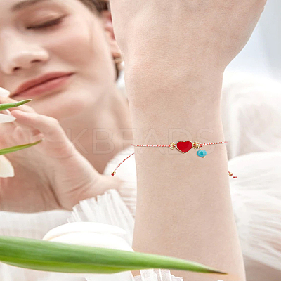 1Pc Fashion Adjustable Enamel Heart Link Bracelets BJEW-LP0002-31-1