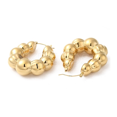 Ion Plating(IP) 304 Stainless Steel Round Beaded Hoop Earrings EJEW-Z022-04G-1