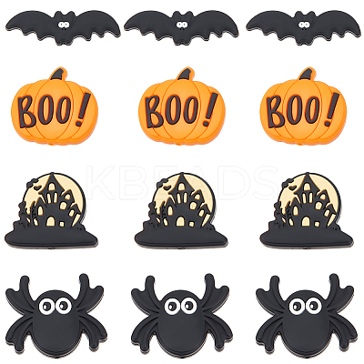 16Pcs 4 Styles Halloween Silicone Beads SIL-SC0002-09-1