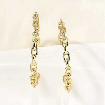 Brass Clear Cubic Zirconia C-Shaped Stud Earrings EJEW-L261-024G-1