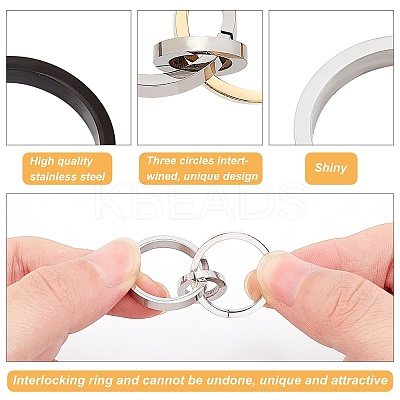 3Pcs 3 Color 304 Stainless Steel Interlocking Ring Pendants STAS-UN0032-56-1