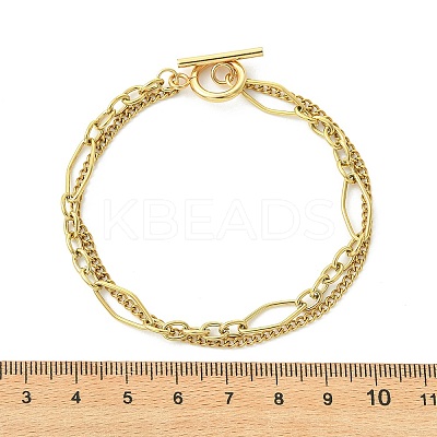 304 Stainless Steel Curb Chain & Singapore Chain Double Layer Chain Bracelets for Women BJEW-JB13669-1