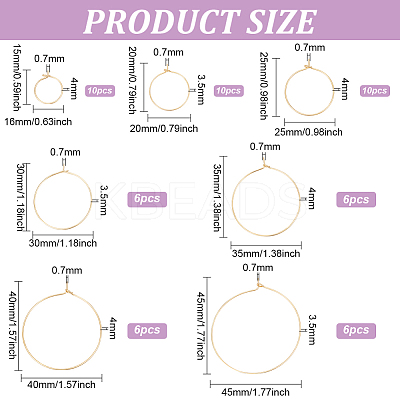 54Pcs 7 Styles Brass Hoop Earring Findings KK-BC0013-33G-1
