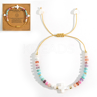 Column Shell Beads Braided Bead Bracelets QP1883-1-1